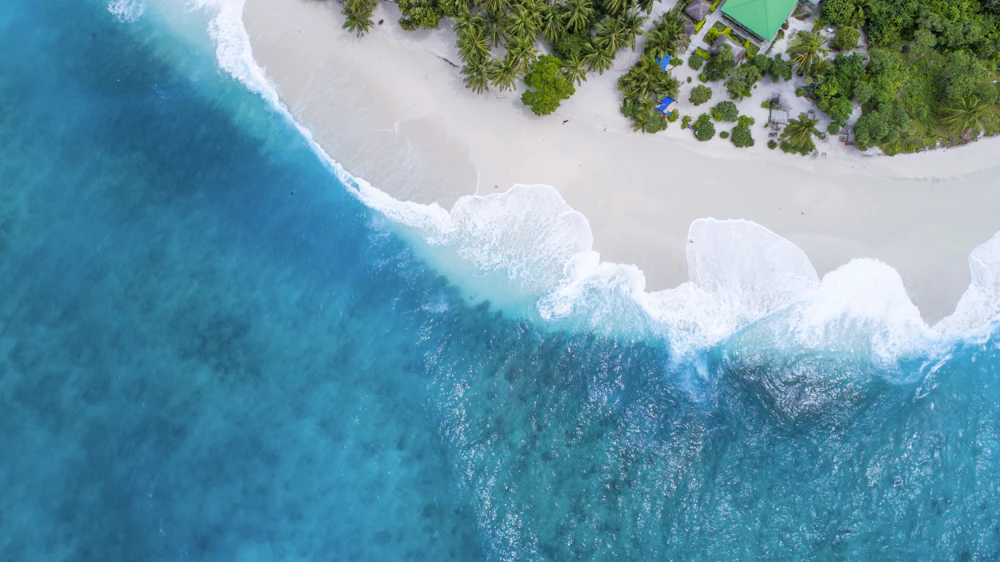 Playa caribena de agua turquesa vista desde el aire